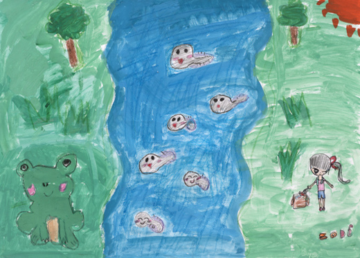 きれいな川で泳いでいるめだか