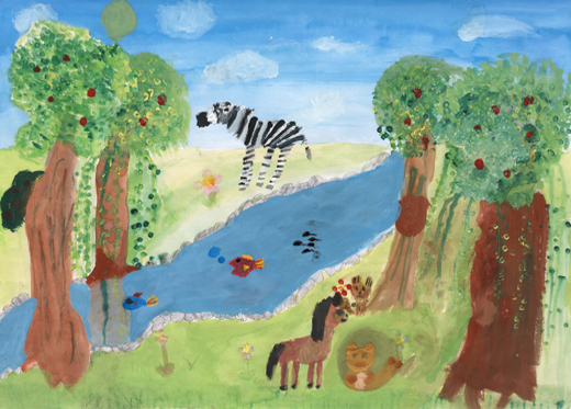 川の近くにいる動物たち