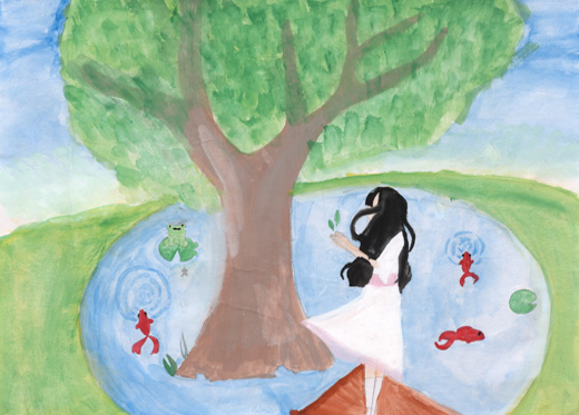 空気がすんでいる所にある1本の木