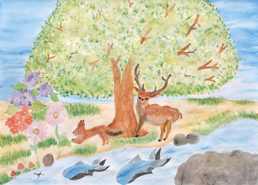 陽のあたる木の下で