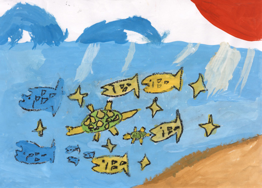 魚たちきれいでおだやかな海でおよぐ