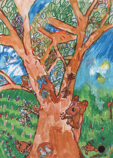 木にあつまるどうぶつたち