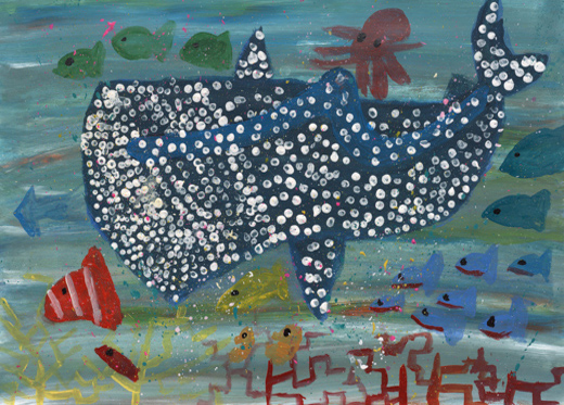 みんなで泳ぐジンベイザメ