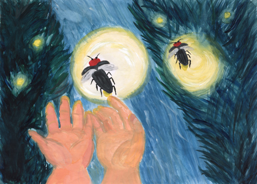 川辺で光るホタル