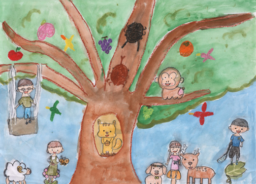 とっても大きな木の下で