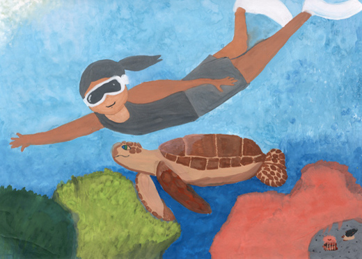 いつまでも亀といっしょに泳げる海