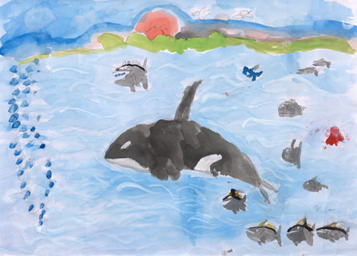 青い海をわたる生き物