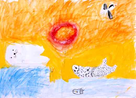 きれいな夕日につつまれた親子