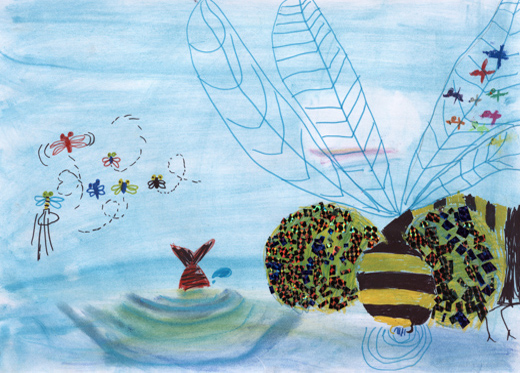 水をのむオニヤンマ