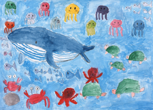 海の中であそんでいる魚