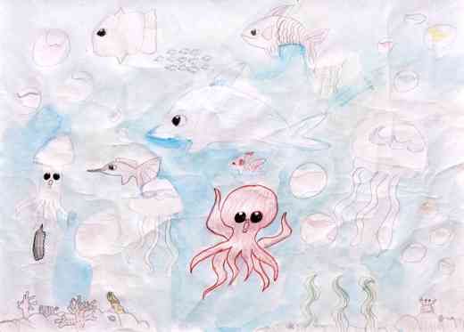 きれいな水イルカやほかのさかながワイワイ