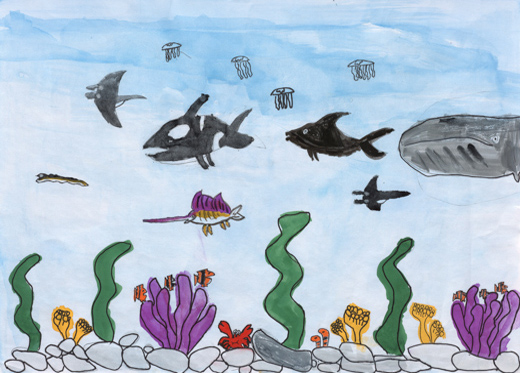 海の生き物がおよいでる