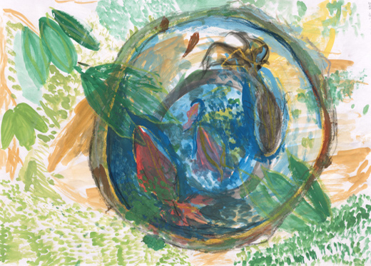 つぼ中にいる金魚