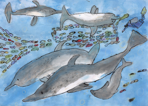 イルカのおよぐ青い海