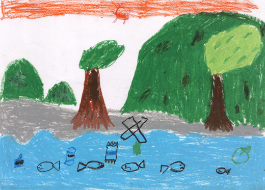 川にごみをいれちゃだめ。