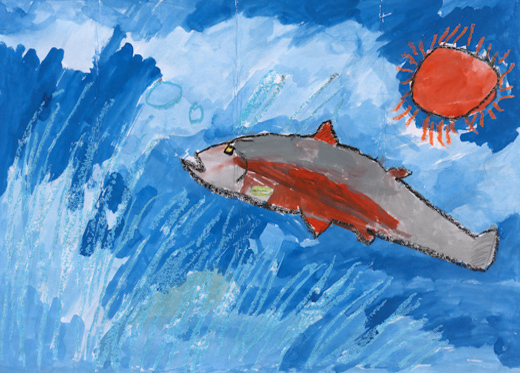 川の中、はねる魚