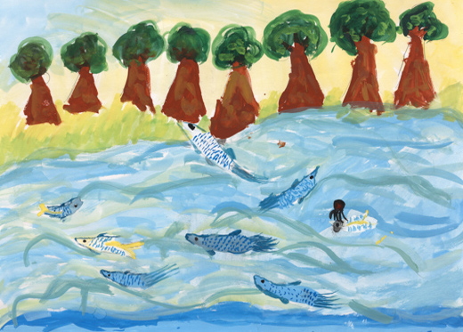 川の水がきれいで気もちいいな