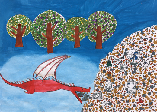 ゴミを食べる赤竜