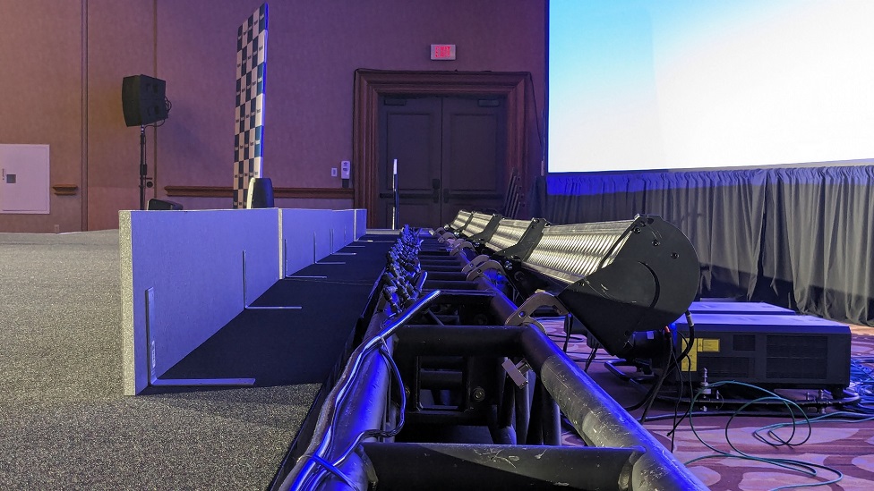CES 2024 Panasonic press conference stage, mist nozzles, linier fixtures