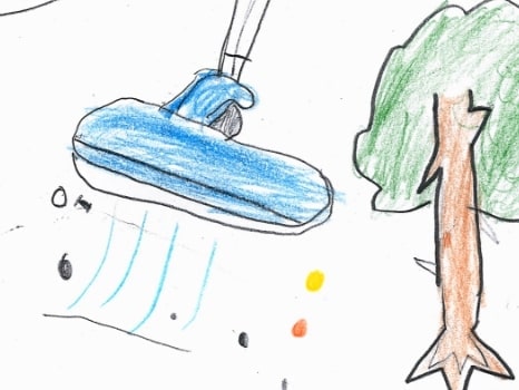 掃除機と木と笑顔の人のイラスト