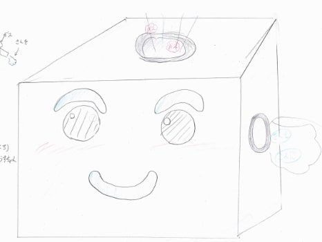 子供が描いた目口のある箱のイラスト