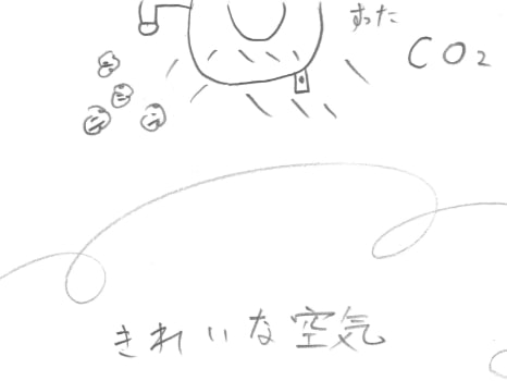 ライトやきれいな空気を表現した白黒のイラスト