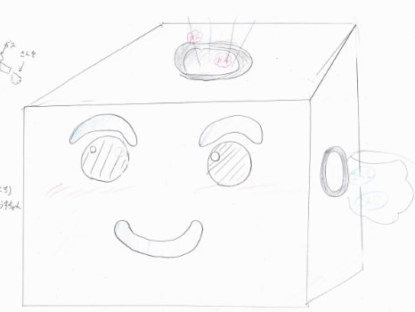 子供が描いた目口のある箱のイラスト