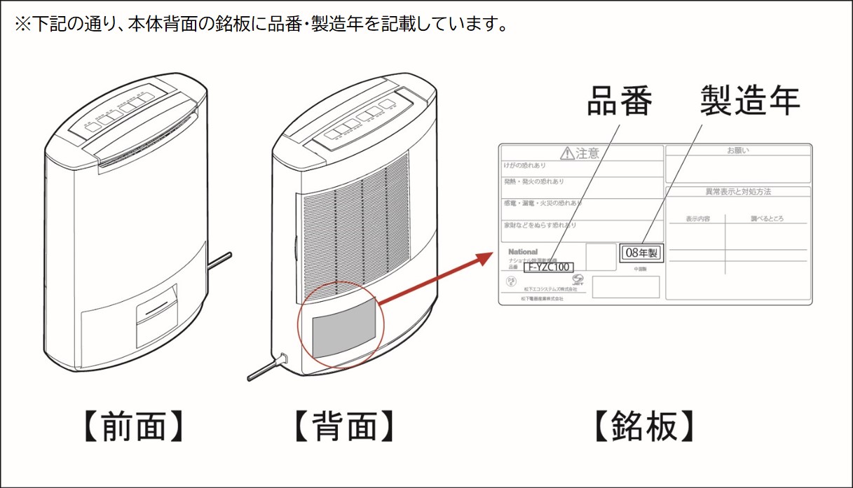 リコール社告】ナショナルおよびパナソニック衣類乾燥除湿機