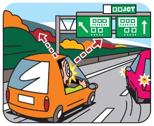 周囲の車の動きに注意する