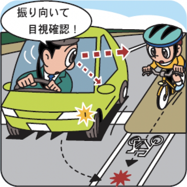 歩行者や自転車の動きに注意する