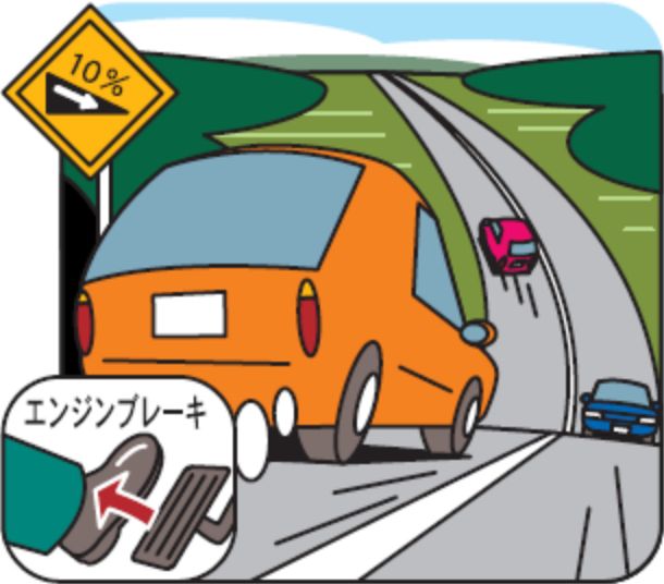 長いカーブの下り坂は要注意