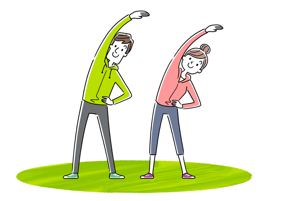 歩行やストレッチなどで体を動かすように心がける