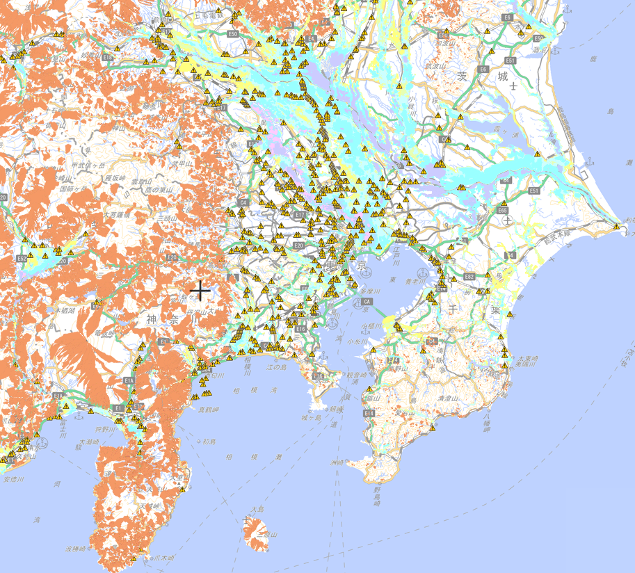 ハザードマップで見る関東地方