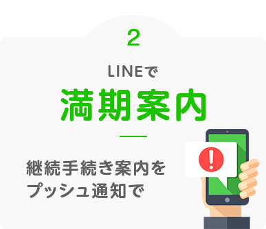 便利ポイント２：LINEで満期案内 継続手続き案内をプッシュ通知で