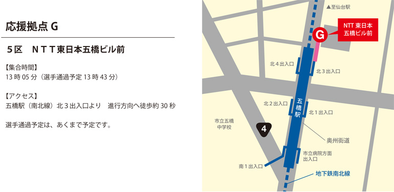 【応援拠点G】 5区 NTT 東日本五橋ビル前（13:05）