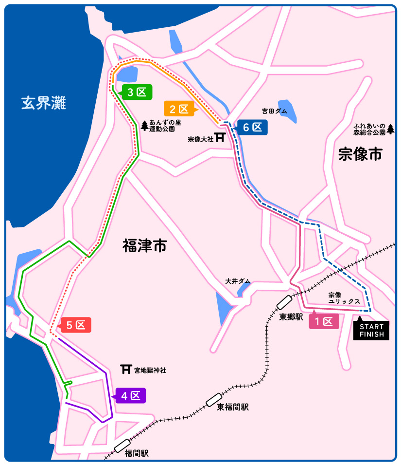 宗像市・福津市駅伝コース地図イメージ
